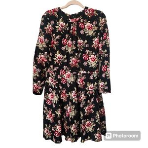 Brooks Brothers red Fleece Floral Midi Long Sleeve Pansy Flowers Women’s Dress